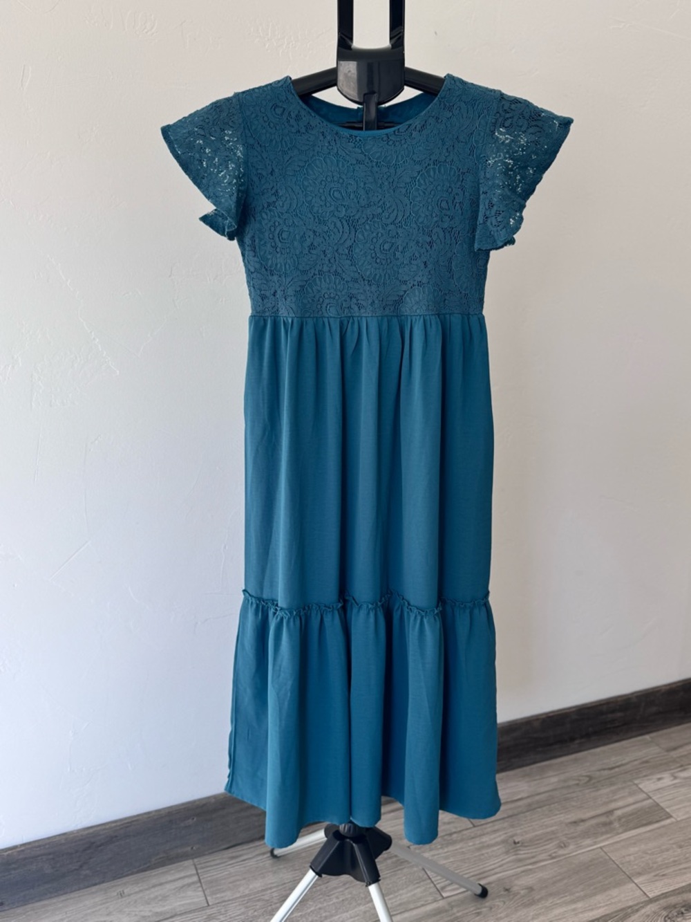 Blue Lacey Maxi Tiered Girl Dress Pockets Size XL